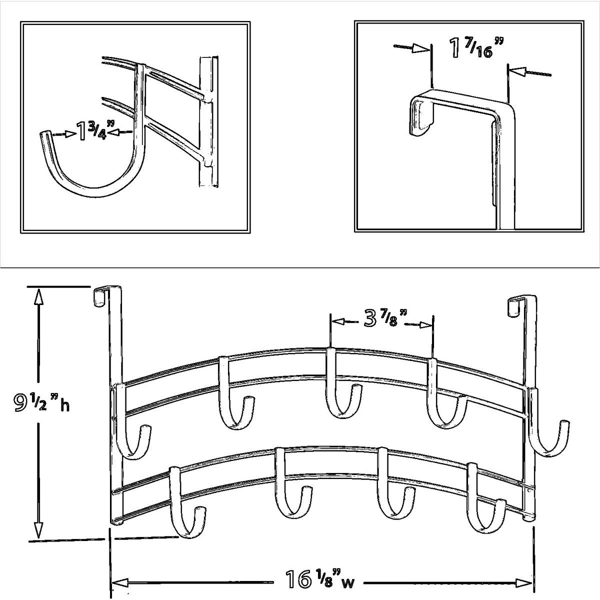 Professional Over Door Hooks Rack With 9 Hooks - Heavy Duty Over Door Hanger For Towels, Clothes, And Accessories - Universal Fit With Protective Padding